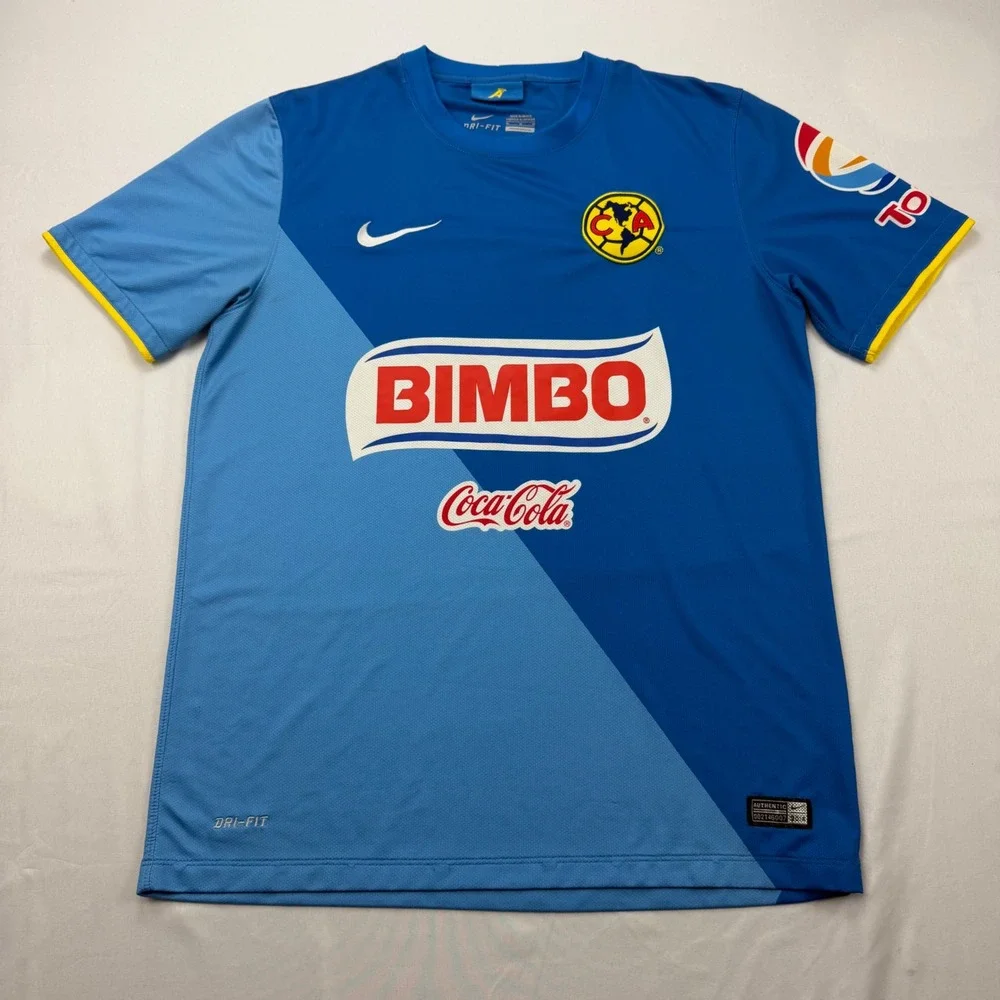 Nike Club America Soccer Jersey Mens Medium Blue 2014 Away Bimbo Coca-Cola Logo